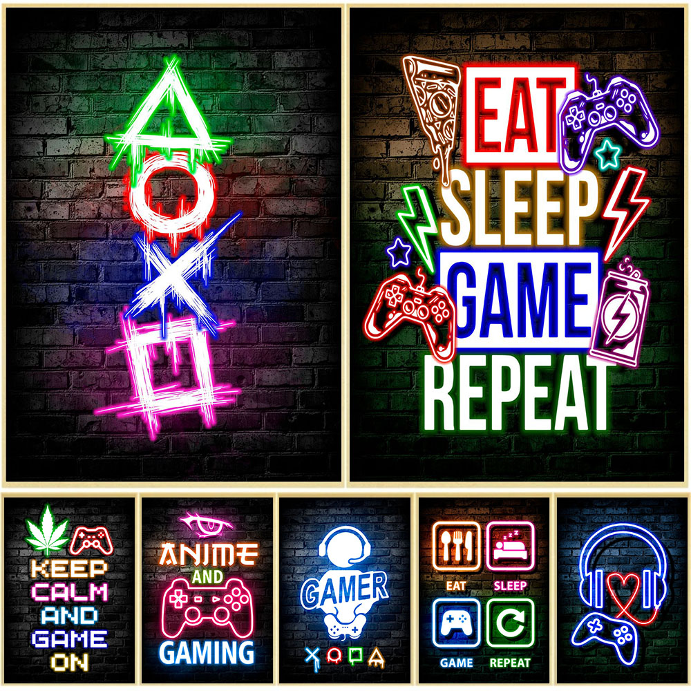 게임 네온 먹는 수면 게임 반복 캔버스 포스터 게이머  - Esports Gaming Poster 리뷰 및 가격