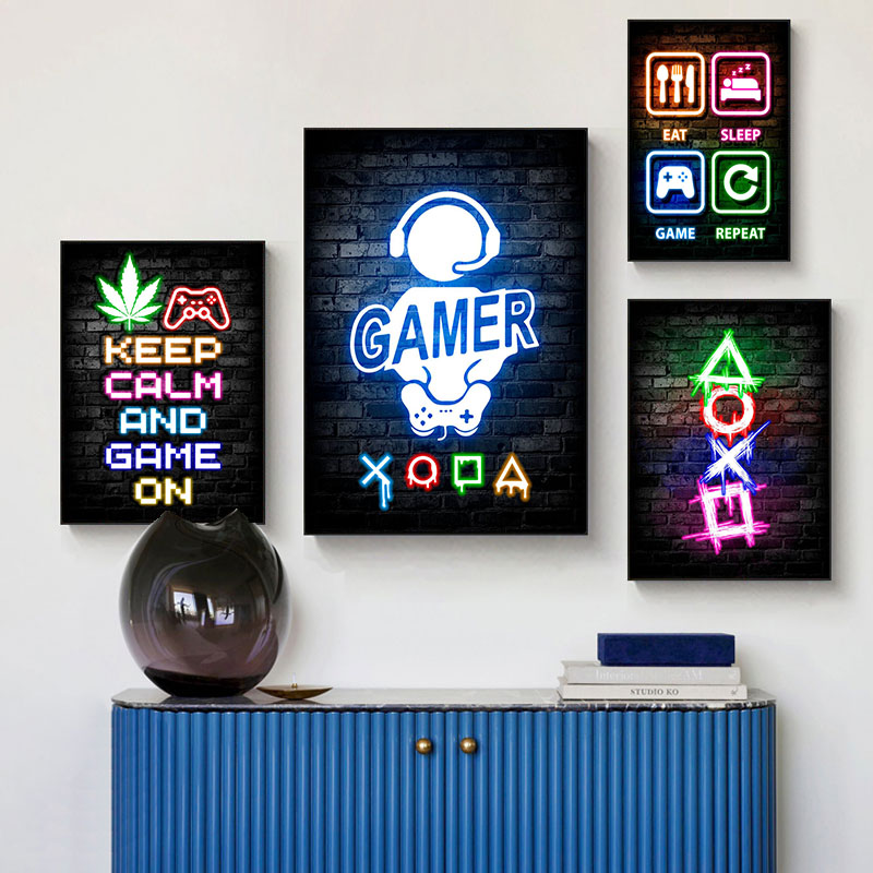 게임 네온 먹는 수면 게임 반복 캔버스 포스터 게이머  - Esports Gaming Poster 리뷰 및 가격