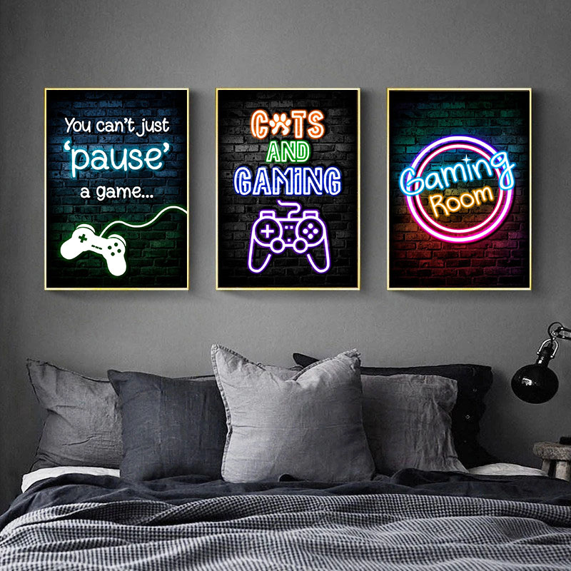 게임 네온 먹는 수면 게임 반복 캔버스 포스터 게이머  - Esports Gaming Poster 리뷰 및 가격