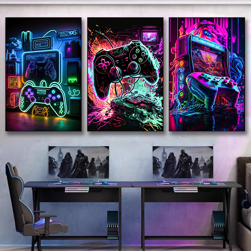 네온 팝 멋진 게임 벽 아트 캔버스 페인팅, 다채로운  - Esports Gaming Poster 리뷰 및 가격