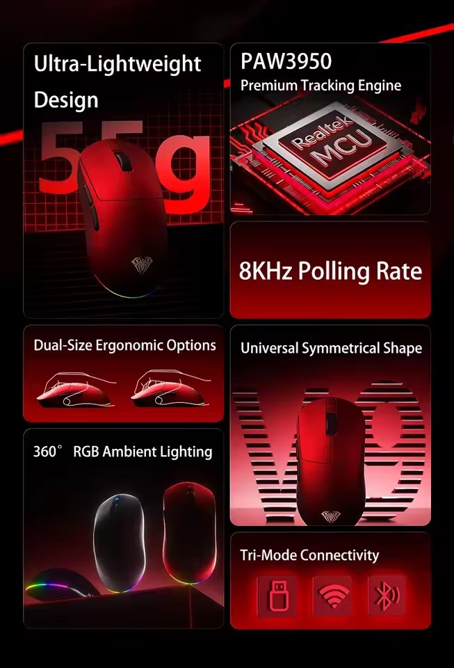 AULA V9 울트라 무선 마우스 트라이 모드 무선 8 - Esports Gaming Mouse Wireless 리뷰 및 가격